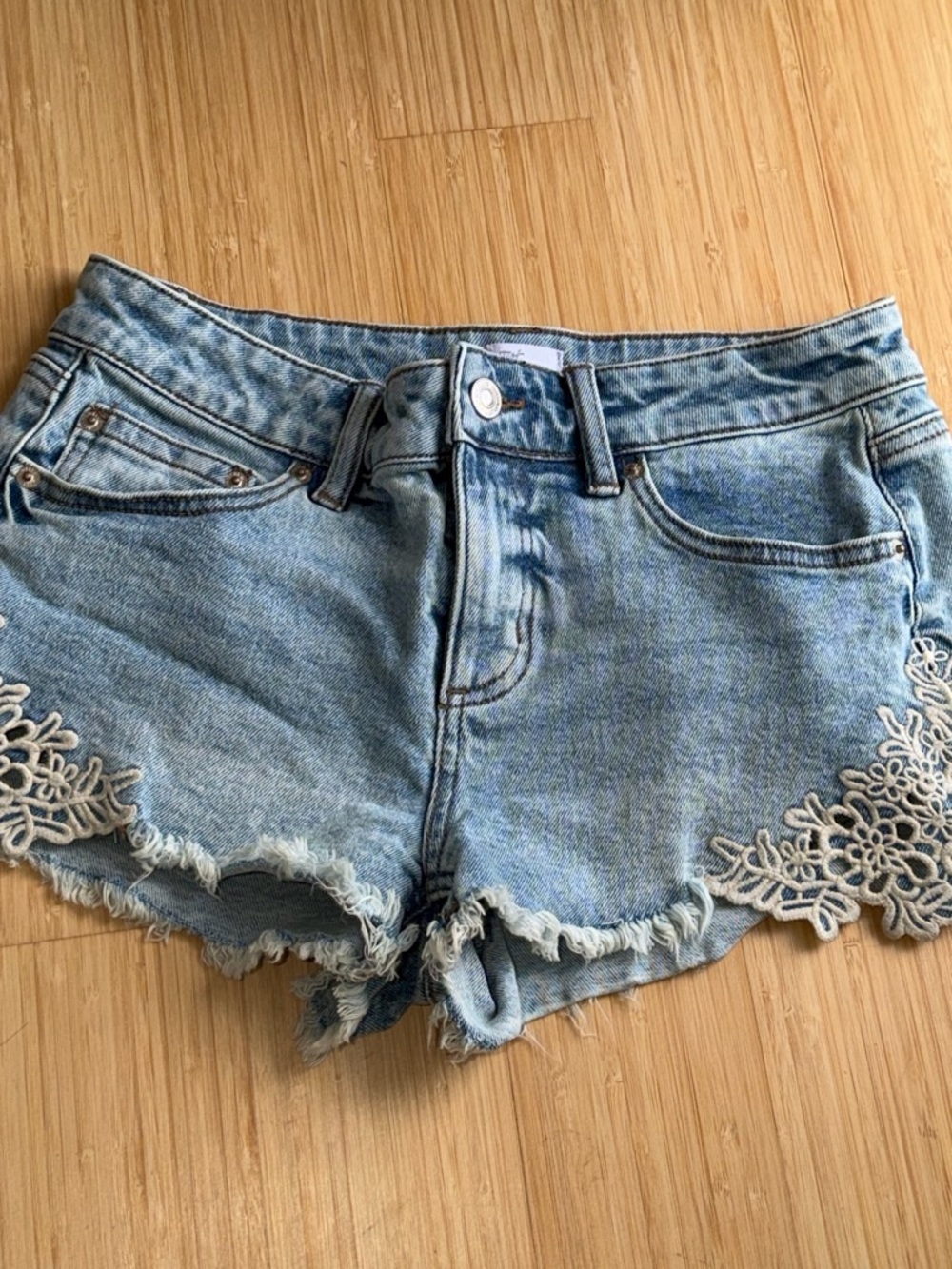 Light Blue Denim Lace-Trim Women's Jean Shorts
